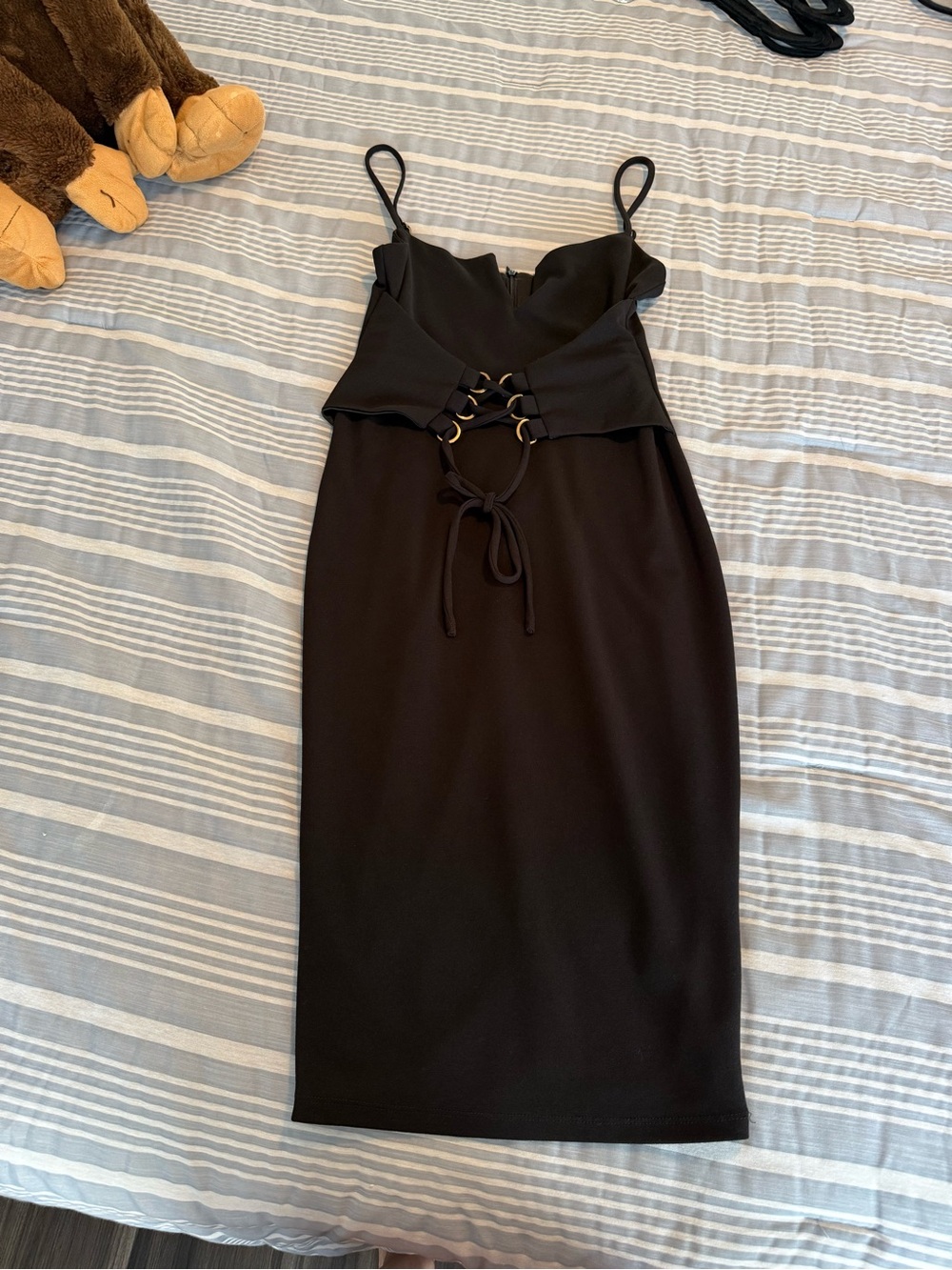 Dance & Marvel Black Lace-Up Midi Dress with Spaghetti Straps